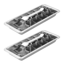 Stainless Steel Ice Cube Tray with Lever, 18-Cube Mold