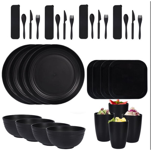 Black Wheat Straw Dinnerware Set for 4 – 32-Piece