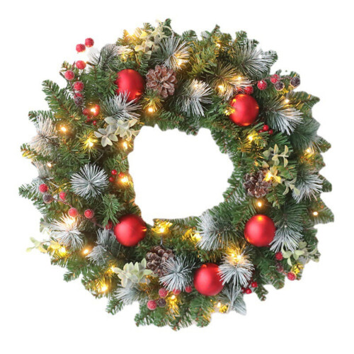 Pre-Lit 50cm Artificial Christmas Wreath with 40 LEDs