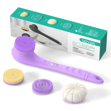 VOYOR Electric Body Brush Back Scrubber Silicone Body Scrubber Two-Way Rotating Brush Head for Deep Cleaning, Exfoliation, 4 Attachments Long Handle I