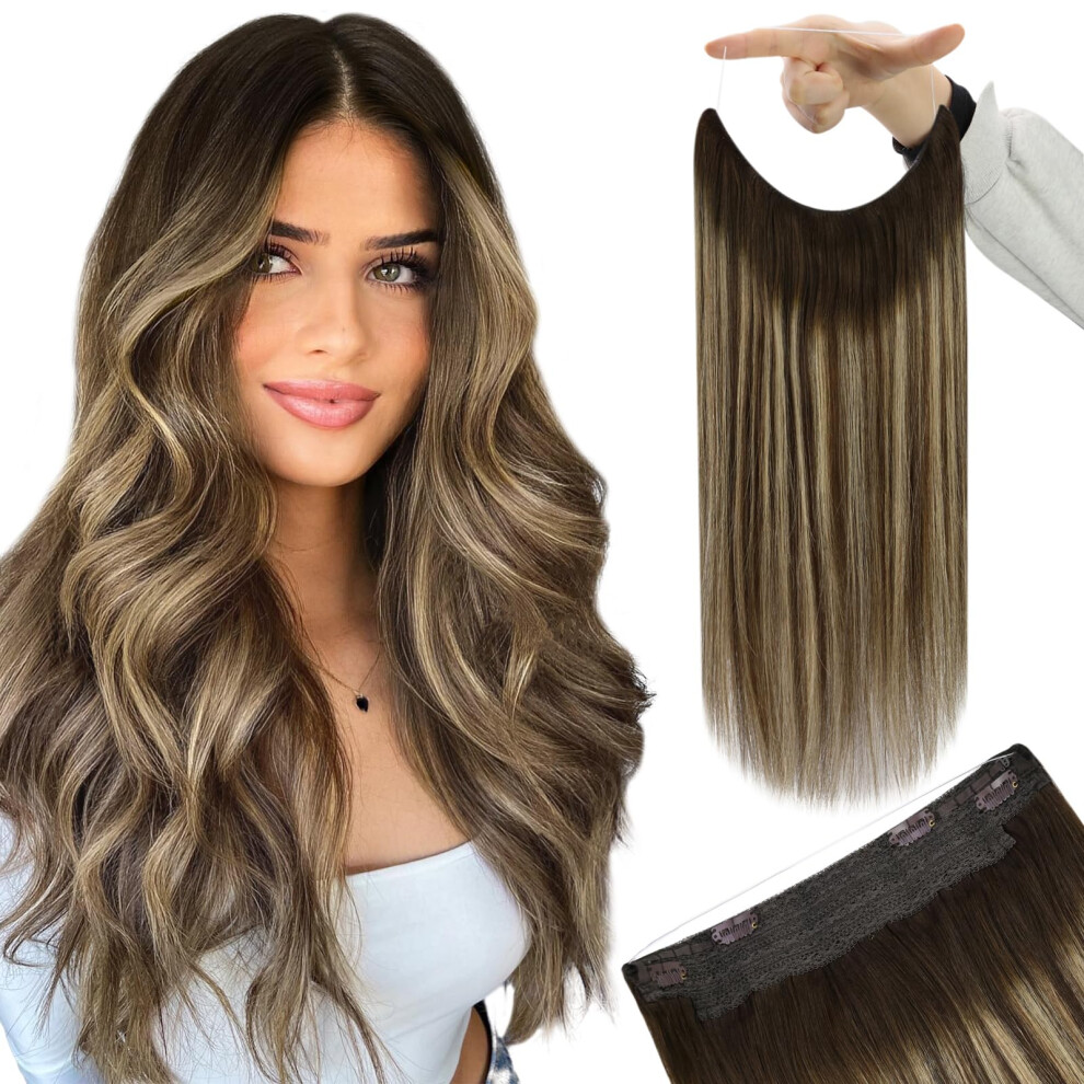 Youngsee Unisex Brown Wire Extensions Balayage Wire Extensions Real Human Hair Balayage Chocolate Mix Caramel Blonde Balayage Couture Hair Extensions With Tr
