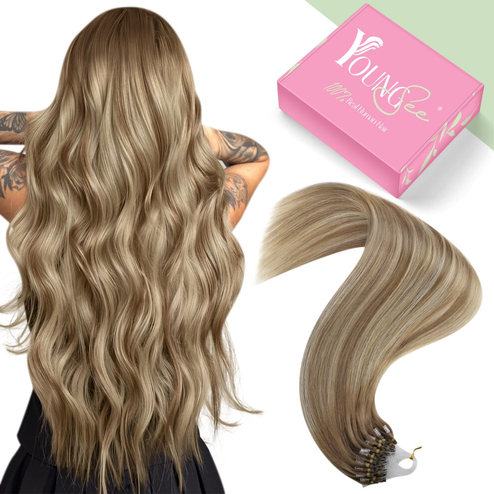 Youngsee Unisex Brown Microlink Hair Extensions Ombre Bead Hair Extensions Balayage Micro Beads Human Hair Extension Ombre 20 Inch 50S 50G