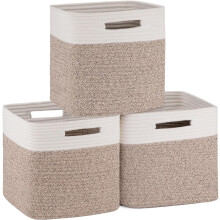 3-Pack Cotton Rope Cube Storage Bins 11 in White Brown