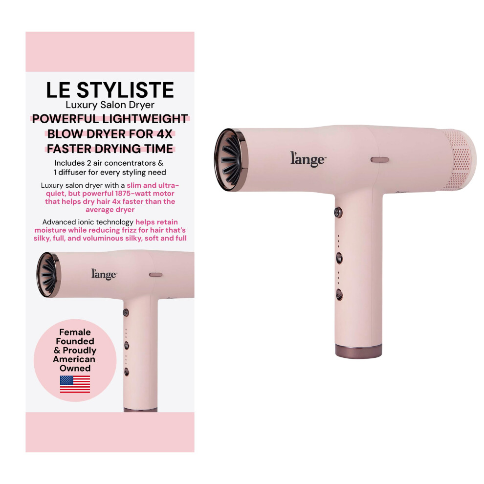 L'ange Hair Le Styliste Luxury Hair Dryer | Quiet Brushless Blow Dryer With Diffuser | 1875 Watts For 4X Faster Drying | Hairdryer With 3 Heat & Speed