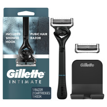 Gillette Intimrasierer für Männer, sanfte Rasierer für Manscaping, einfach zu bedienen, 1 Griff, 2 Klingen-Nachfüllungen