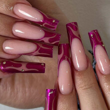 Gifiky Uñas Postizas Largas Coffin Francesas Galaxy Acrílicas Reutilizables 24 Piezas