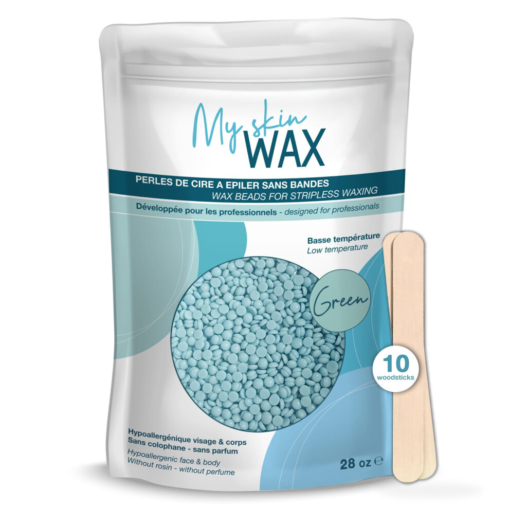 My Skin Wax - Hard Wax Beads, 28 Oz (1.75 Lb), Hypoallergenic, Waxing Bead For Sensitive Skin, Painless, Stripless Hair Removal Wax, Men, Women, Face