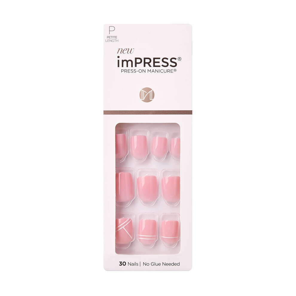 Impress Pink Kiss No Glue Mani Press On Nails, Design, 'Timeless Day', Petite Size, Squoval Shape, Includes 30 Nails, Prep Pad, Instructions Sheet, 1