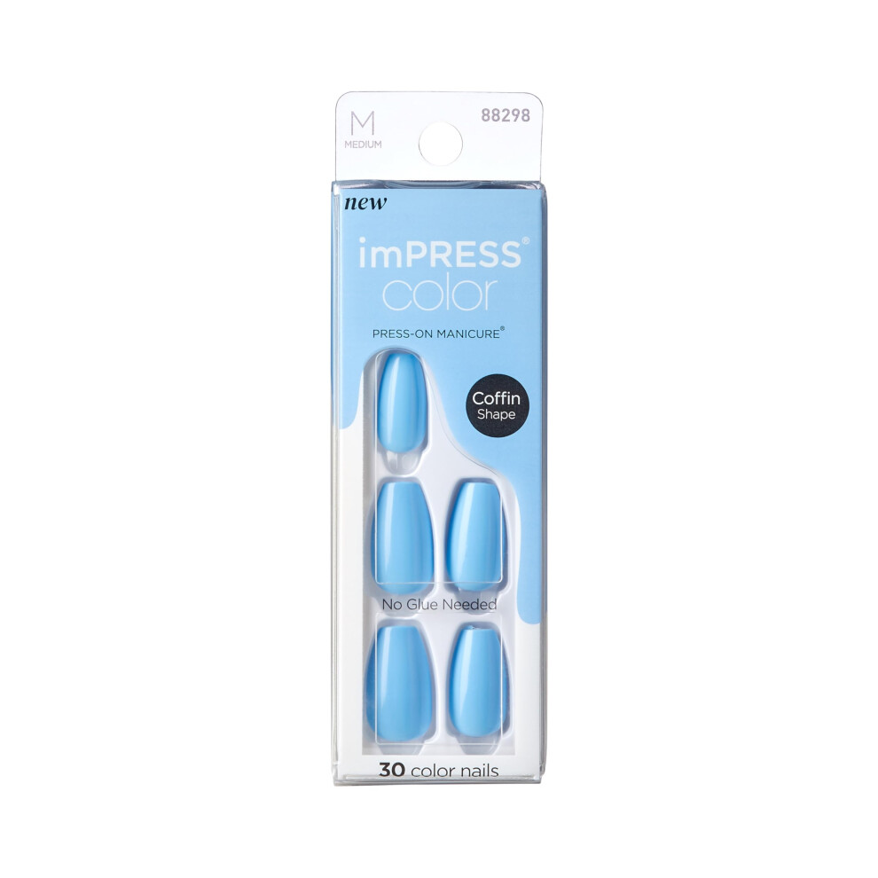 Impress Blue Kiss Color Press-On Manicure Fake Nails, Serene - Short & Square, Solid Ready To Wear, Chip Proof, Smudge Proof, No Dry Time, Mini F