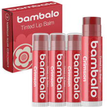 Färgad Läppbalsam Crimson - Bambalo 4-Pack Fuktgivande Vård - Djup Röd Nyans - Naturlig Organisk Form
