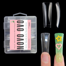 NOVO OVO XXL Lange Entenfüße Nagelspitzen Halbe Abdeckung für Acryl, Klare C Curve XXXL Extra Lange Flare