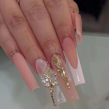 Gifiky Uñas Postizas de Mariposa 3D de Lujo Color Nude Uñas Francesas 24Pcs