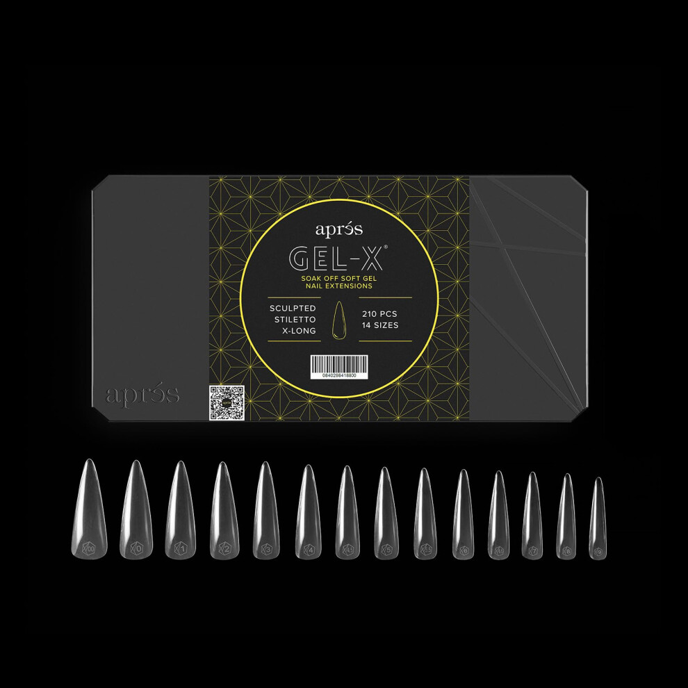 Apres Gel-X Stiletto Box Of Nail Tips | 280 Gel-X Tips, Soft Tips, 14 Sizes 00-9 | Half-Sizes Included (Sculpted Stiletto Extra Long, 280 Count)