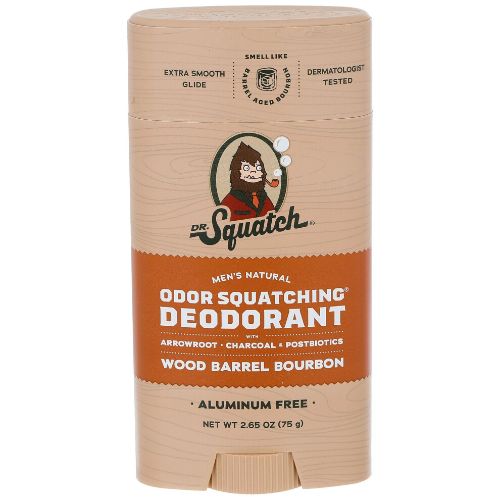 Dr. Squatch Natural Deodorant For Men - Odor-Squatching Men's Deodorant Aluminum Free - Wood Barrel Bourbon (2.65 Oz)