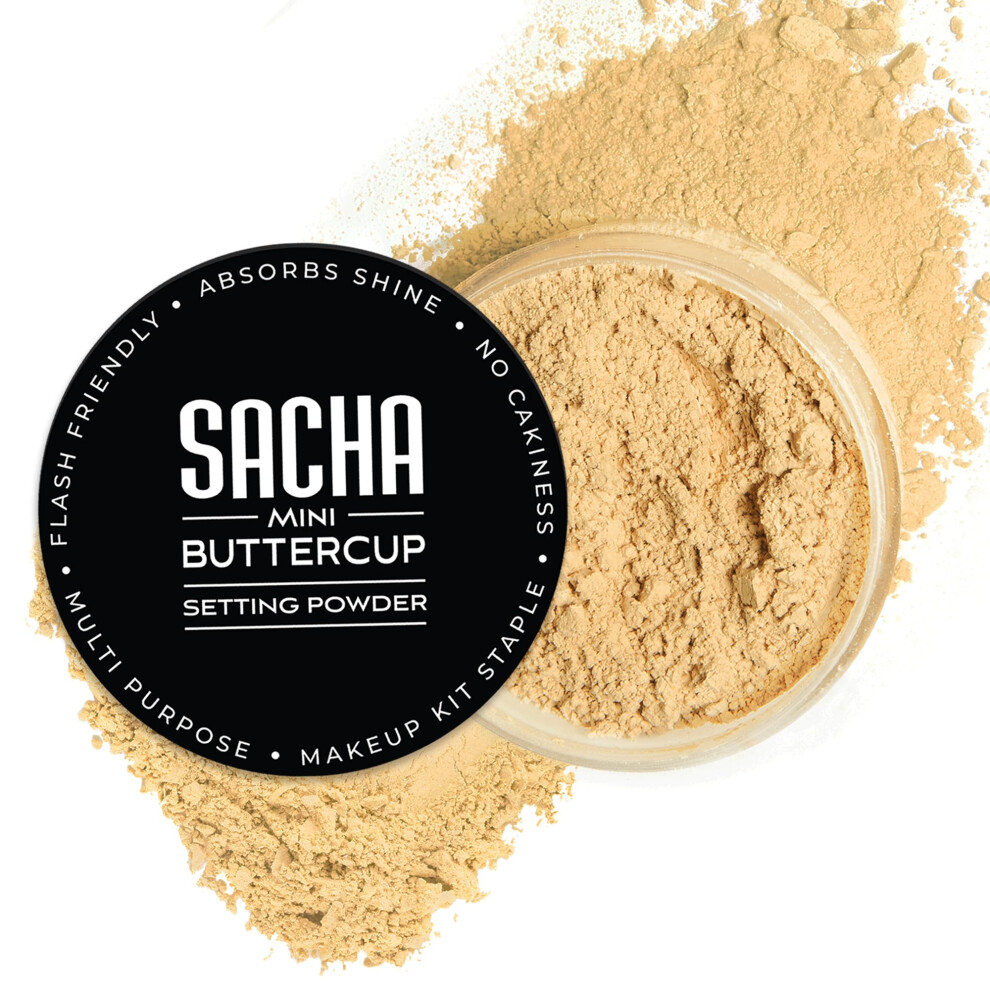 Sacha Cosmetics Sacha Buttercup Mini Setting Powder. No Ashy Flashback. Blurs Fine Lines And Pores. Loose, Translucent Face Powder To Set Makeup Foundation Or Conceal