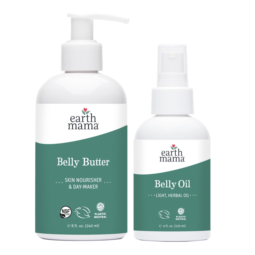 Earth Mama Belly Butter & Belly Oil Bundle For Dry, Stretching Skin | Moisturize + Encourage Skin's Natural Elasticity During Pregnancy & Beyond, 8-Fl