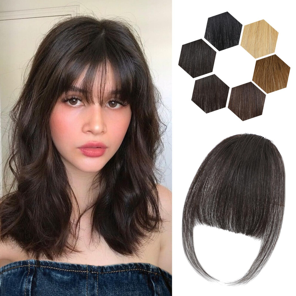 Carendia Unisex Black,Brown Clip In Bangs For Women - 100% Real Human Hair Wispy Bangs Hair Clip With Temples Hairpieces Fake Bangs For Daily Wear (Brown Black, Wispy Ba