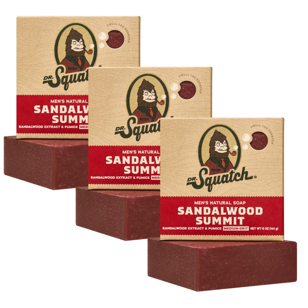 Dr. Squatch Natural Bar Soap For Men - Cold Process Soap With No Harsh Chemicals - Sandalwood Summit (5 Oz, 3-Pack)
