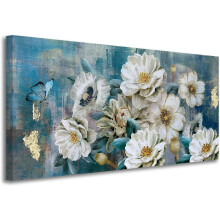 White and Gold Magnolia Canvas Wall Art 100x50cm