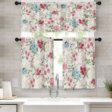 Floral Kitchen Curtains Set 36" with Valance