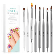 AIMEILI 8 Piece Nail Brush Kit, Double Ended Nail Tools Dotting Glass Manicure Tools Painting Dotting Pen Nail Art Paint Set, for Nail Design