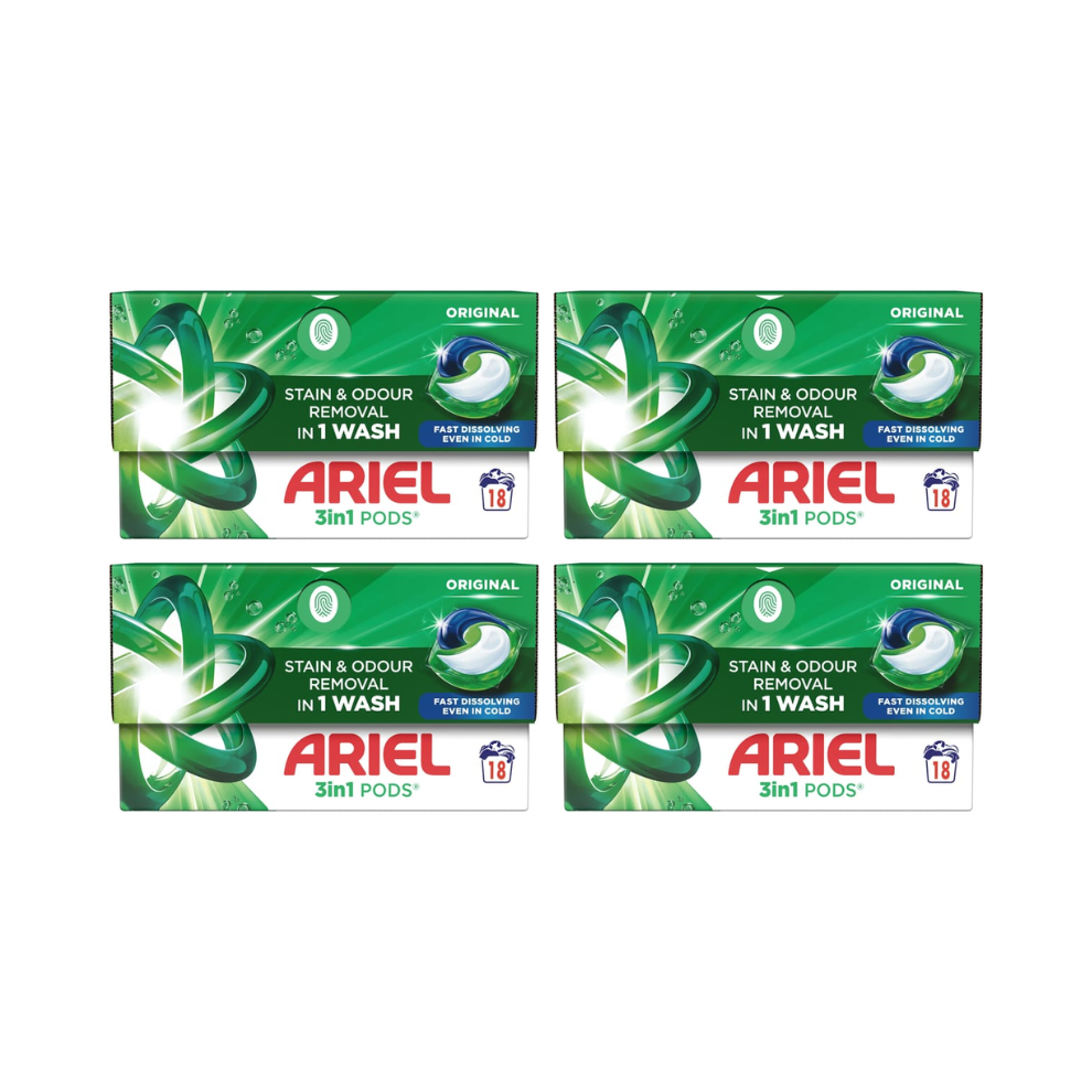 Ariel 3In1 Pods Washing Detergent Liquid Capsules 18 Washes X4 Boxes