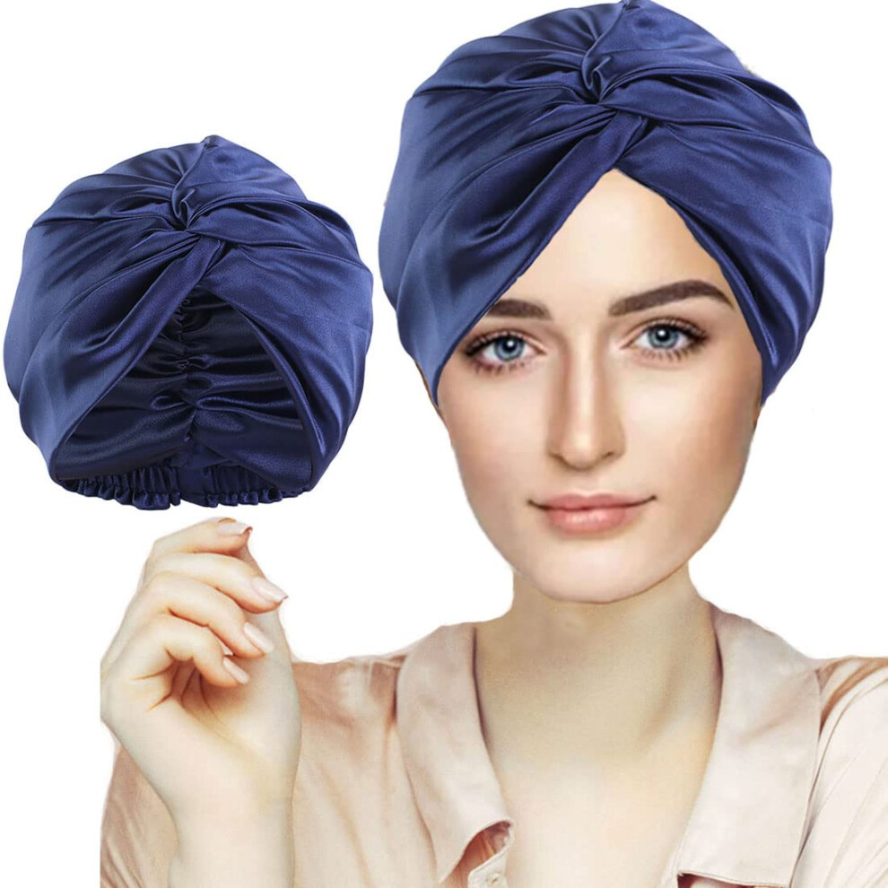 FZHGVML Silk Sleeping Cap for Women Hair Care Hair Cap (Navy)-image-OPC-PTXF6WY-NEW