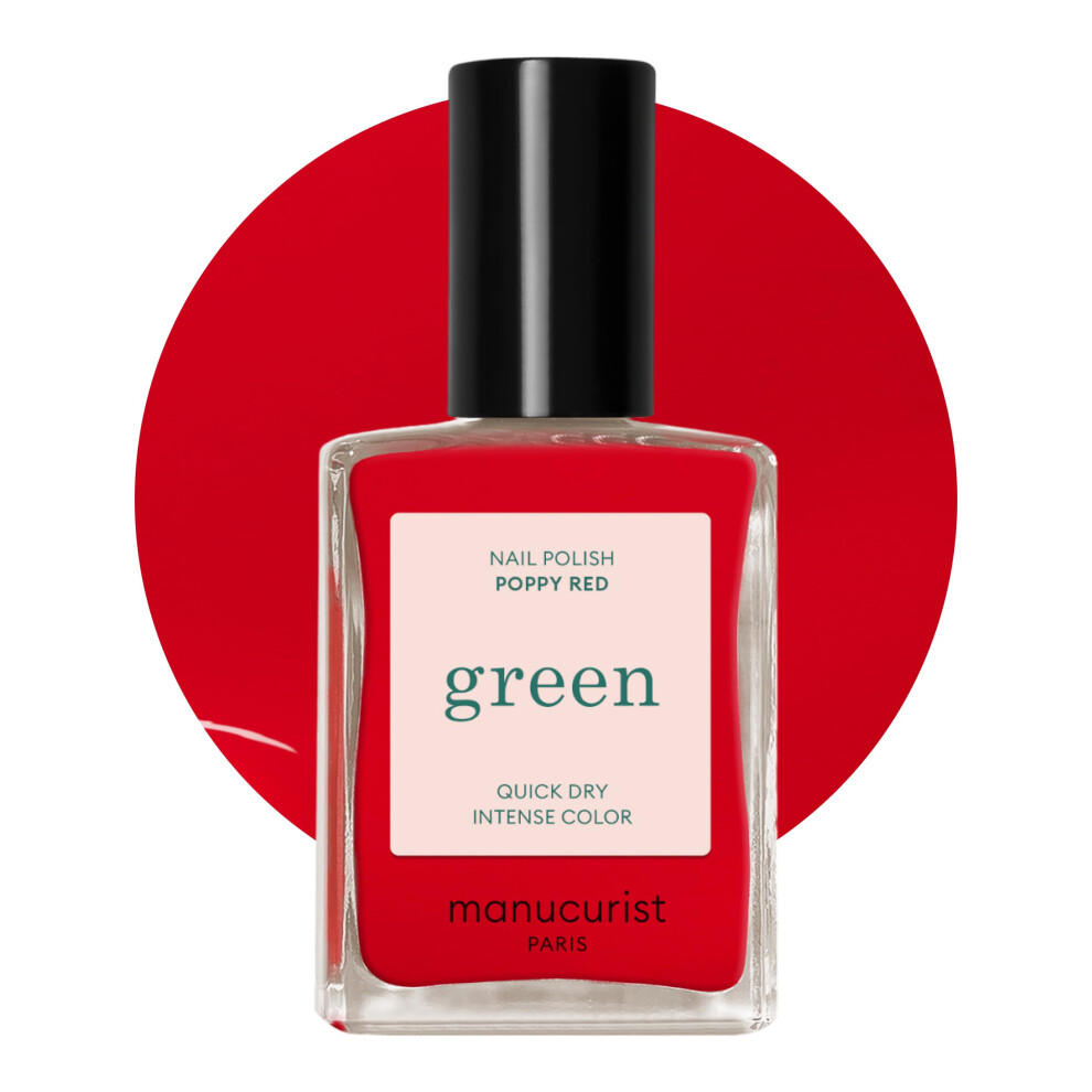Manucurist Green,Red Green Poppy Red - Red Nail Polish - 9-Free, Vegan And Plant-Based - Quick Dry Manicure - Non Toxic - Made In France - 0.5 Fl Oz