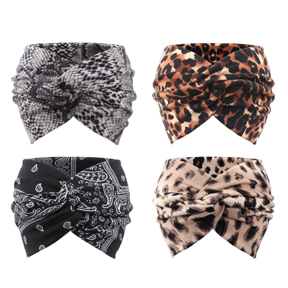 Dreshow Unisex 4 Pack Turban Headbands For Women Wide Vintage Head Wraps Knotted Cute Hair Bands Accessories