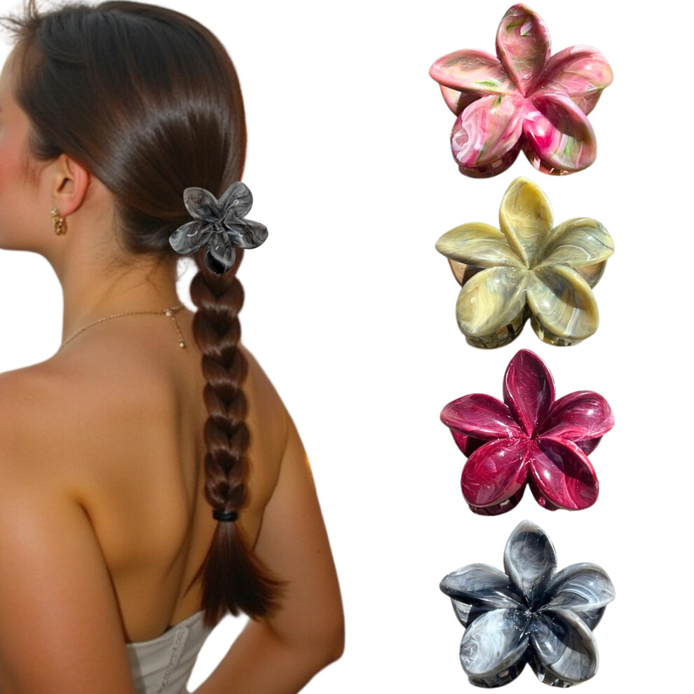 Luvearo Flower Claw Clips For Women Girls, Large Hair Clips Thick Thin Straight Curly Hair, Aesthetic Plumeria Hawaiian Banana Clip, Beach Decorative Cute Acc