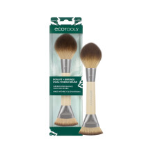 EcoTools Sculpt + Bronze Dual-Ended Makeup Brush, Fluffy Bronzer & Dense Contour Brush for Liquid, Cream & Powder Face Makeup, Travel-Friendly, Vegan