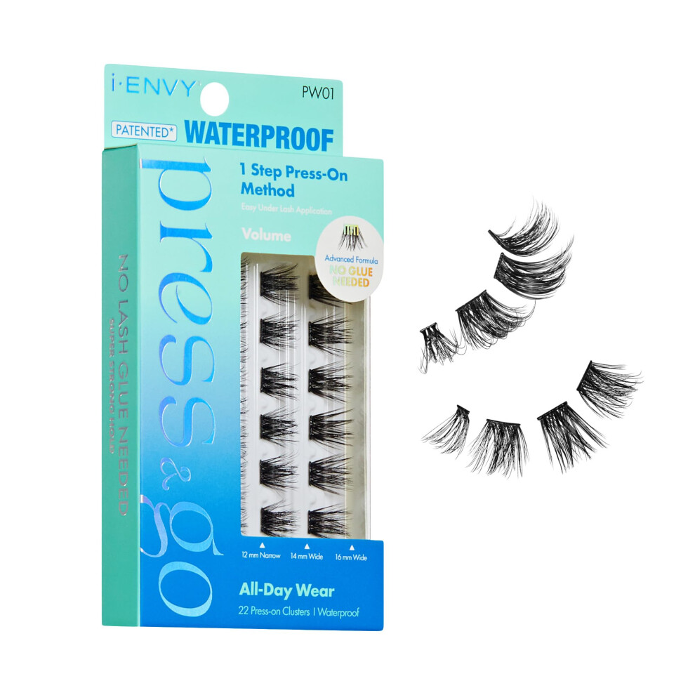 Ienvy I-Envy Press&Go Waterproof Self-Adhesive Eyelashes, No Glue Needed 22 False Lash Clusters, Reusable 1 Step Press-On Lashes, No Damage Or Residue (Wate