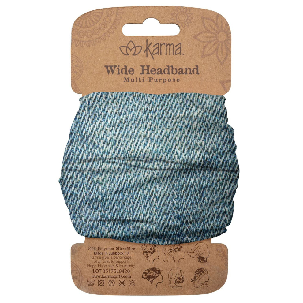 Karma Denim Headband For Women - Wide - Fabric Headband And Stretchy Hair Scarf - Blue
