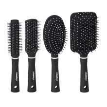 Set di 4 Spazzole per Capelli Relaxdays con Borsa da Viaggio, Setole Plastiche, Nero/Bianco