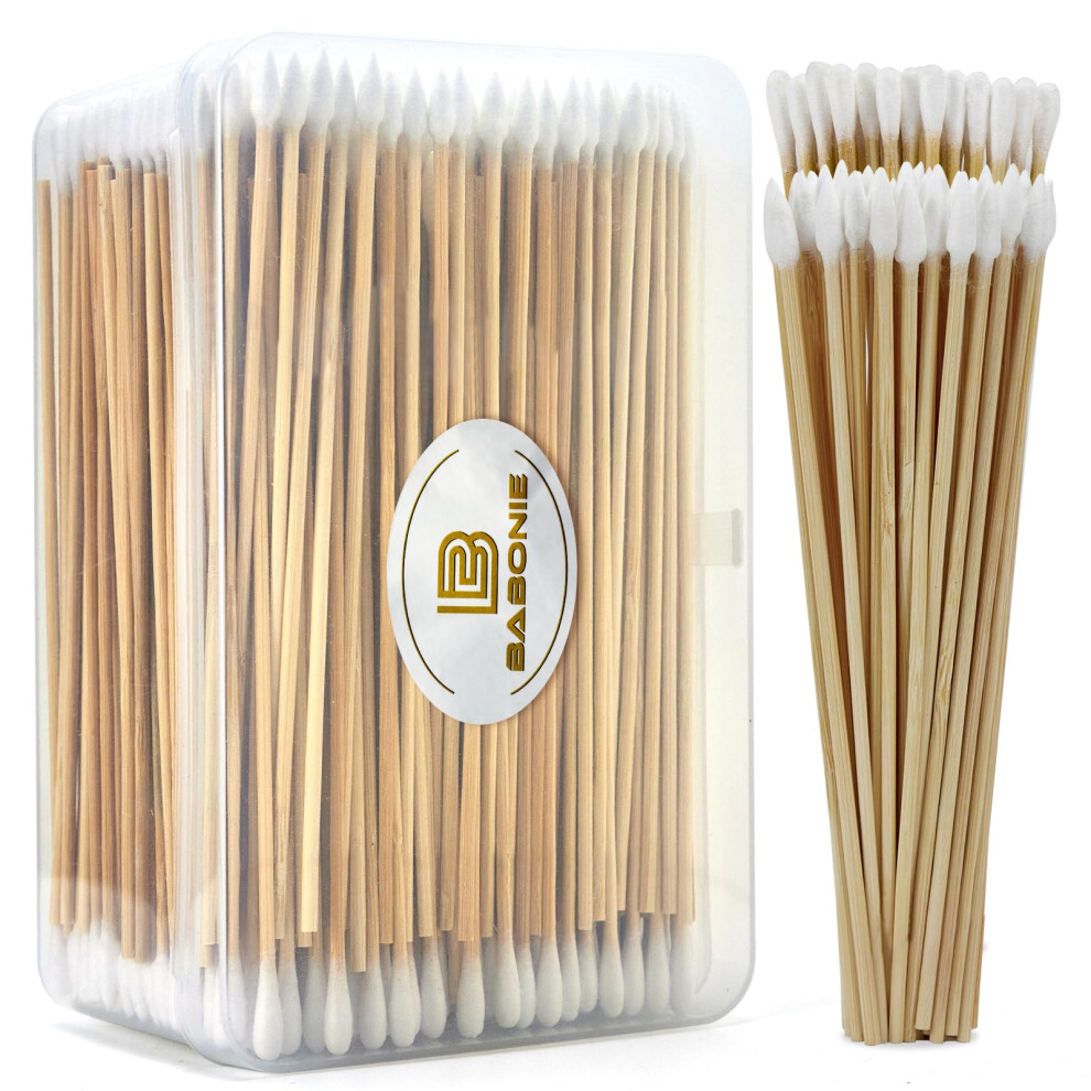 Babonie 500Pcs Gun Cleaning Swabs In Storage Box, 300Pcs Pointed And 200Pcs Round Pistol Swabs, 6 Inch Bamboo Handled - Lint-Free Gun Cleaning Supplies For El