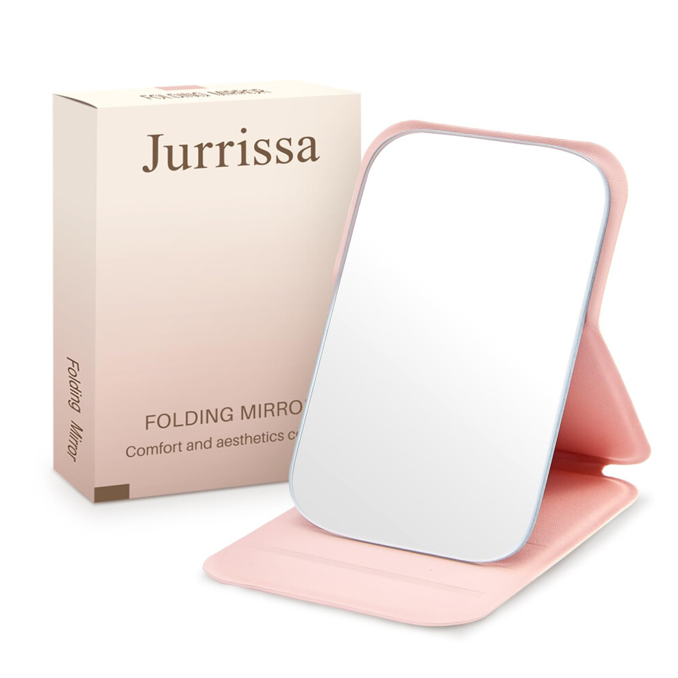 Jurrissa Compact Folding Mirror, 3.9" Small Portable Makeup Mirror For Pocket Purse, Mini Travel Size Foldable Mirrors With Stand For Tabletop, Handhe