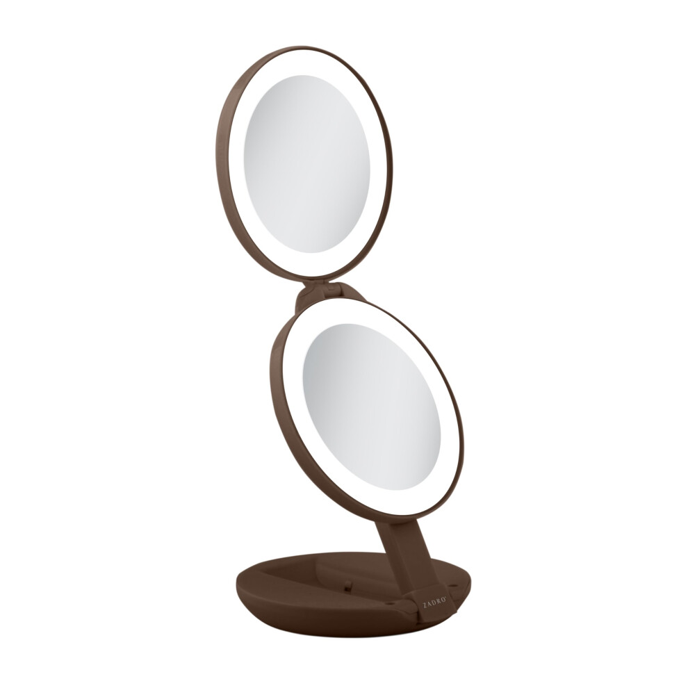 Zadro Compact Travel Makeup Mirror With Lights, 10X/1X Dual Magnification, Led Lighted Folding Design, Battery Operated Portable Mirror For Purse, Des