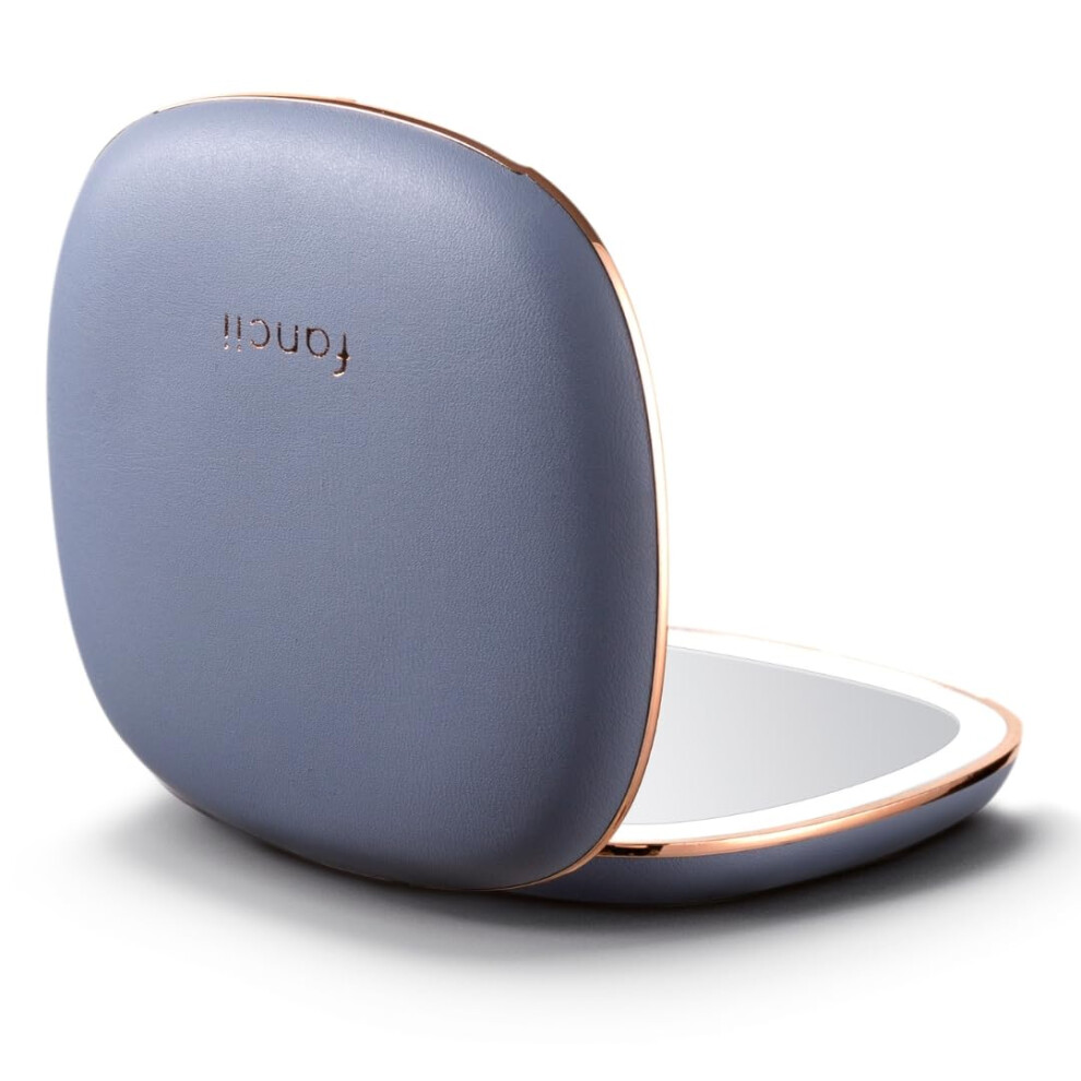 Fancii Light Mila 2 Led Ed Compact Makeup Mirror, Rechargeable, 10X /1X Magnifying, Tru-Glow System, Vegan Leather, Small Travel Mirror For Purse