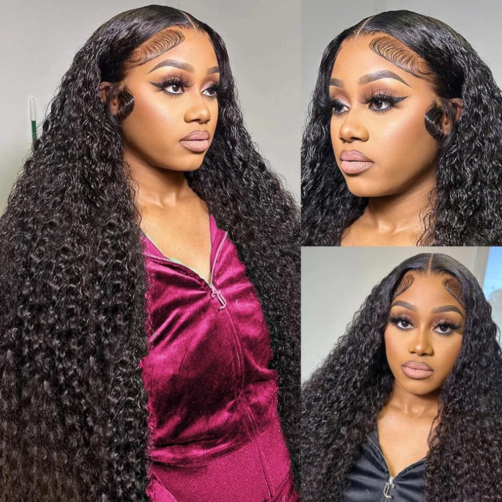 Cfaimity Unisex Deep Wave Lace Front Wigs Human Hair Pre Plucked 24Inch 13X6 Deep Wave Hd Lace Frontal Wig With Baby Hair 180 Density Glueless Deep Curly Hum