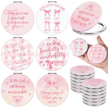 12 Pcs Rosa Båge Coquette Mini Kompakta Speglar Inspirerande Kristna Gåvor för Kvinnor