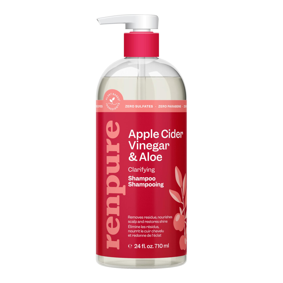 Renpure Apple Cider Vinegar & Aloe Shampoo, Plant-Based - Clarifies, Removes Residue And Nourishes For Shiny, Healthy Hair - For Dull Hair - Apple Cid