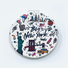 Flicka & Kvinna Mode Elegant New York Souvenir Rund Resemirror Handmirror Smink Compact Mirror (JP-270805Q)