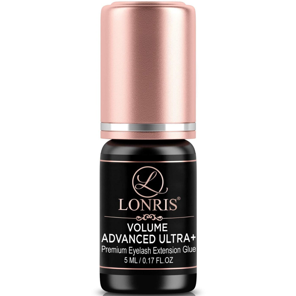 Lonris 7-8 Weeks Retention/Eyelash Extension Glue Volume Advanced Ultra+ Lash 5 Ml/1-2 Sec Drying Time/Maximum Bonding/Semi-Permanent Extensions Suppl