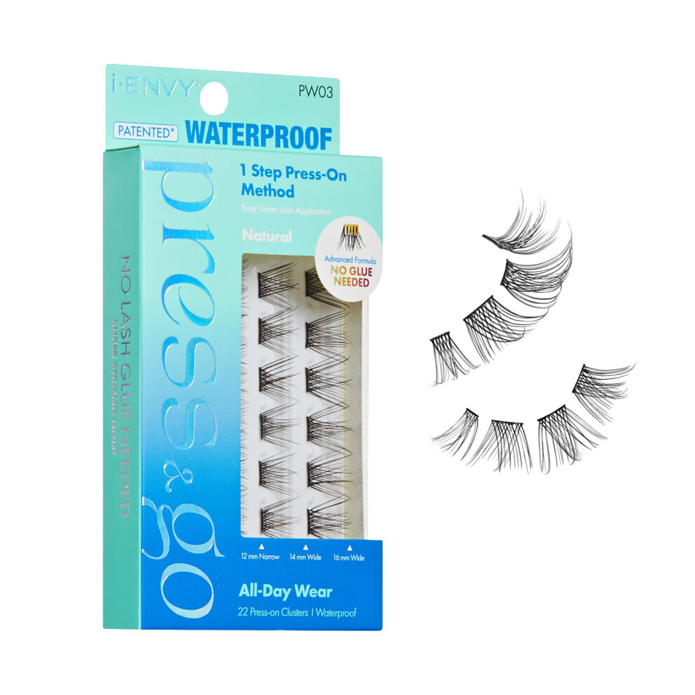 Ienvy I-Envy Press&Go Waterproof Self-Adhesive Eyelashes, No Glue Needed 22 False Lash Clusters, Reusable 1 Step Press-On Lashes, No Damage Or Residue (Wate