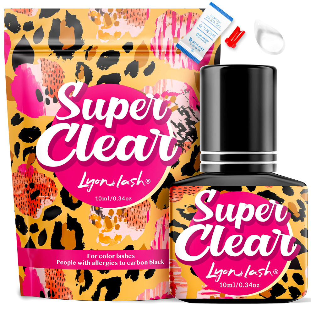 Lyon Lash Super Clear Eyelash Extension Glue 10Ml | 1-2 Sec Drying Time | 6-8 Weeks Retention | Maximum Bonding Transparent Adhesive | Professional Ey