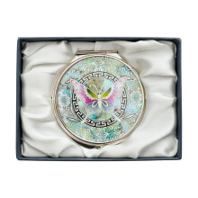 February Mountain Mother of Pearl Compact Spegel - Dubbel Förstoring Gåva för Kvinnor, Mamma, Syster