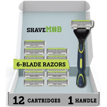 Kit de Rasage ShaveMOB 6 Lames pour Hommes (Poignée Flexible + 12 Recharges)