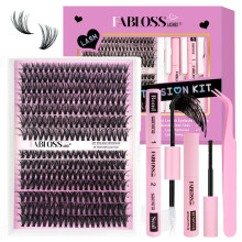Fablosslashes Löshårskluster Kit Fluffiga 280Pcs DIY Ögonfranskluster 30D+40D med Lim och Seal