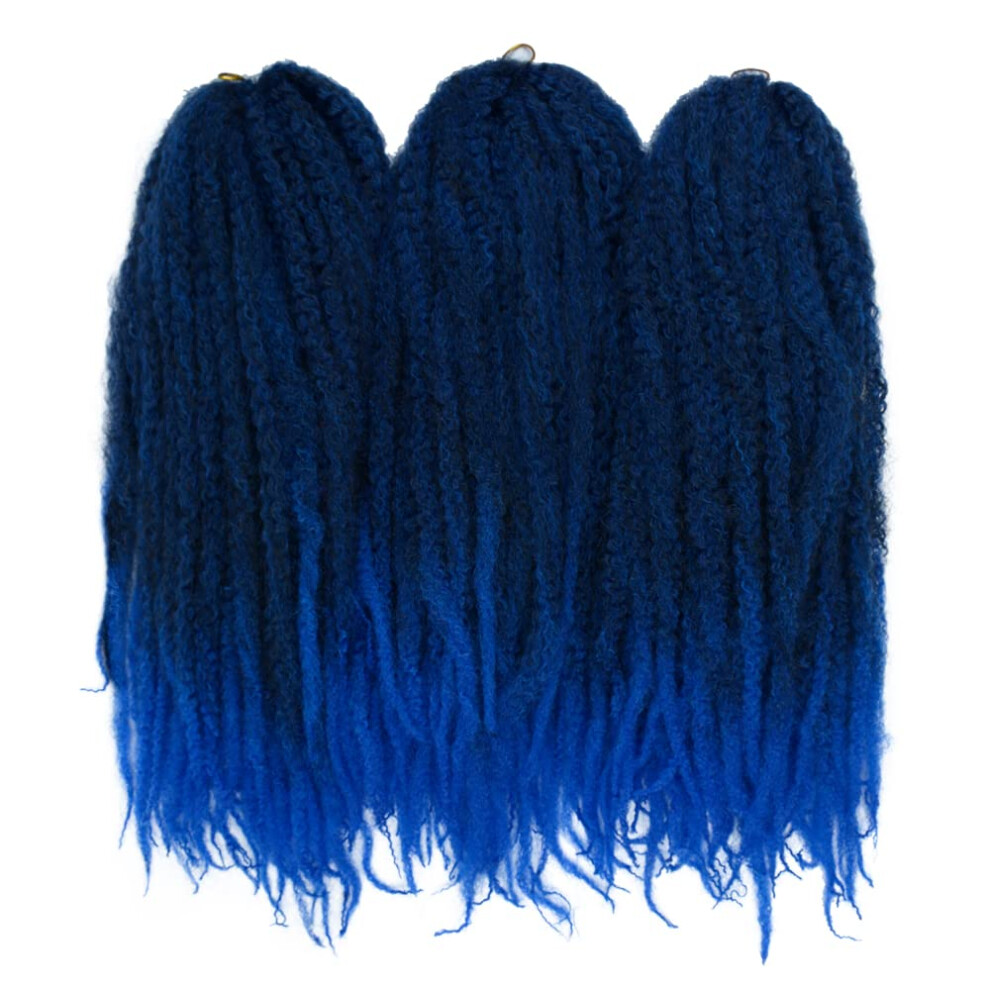 Kgbfass Unisex Blue Ombre Marley Twist Braiding Hair Afro Marley Braids Synthetic 18Inch Long Kinky Curly For Box Braiding Hair Faux Goddess Locs Cuabn Twist