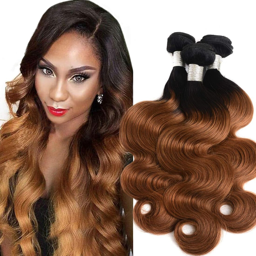 Misoun Unisex Ombre Human Hair Bundles 1B/30 Brazilian Two Tone Ombre Body Wave 3 Bundles 16 18 20Inch 100% Unprocessed Virgin Human Hair Bundles Weaves Extensions